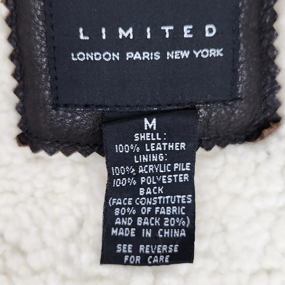 The Limited Brown Leather Sherpa Zip Up Vest. Medium - Picture 6 of 9
